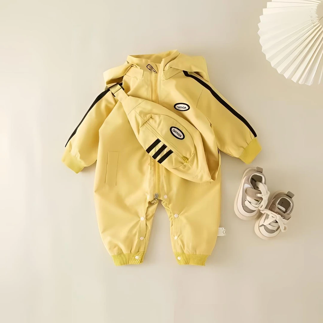 婴儿连体衣新生儿休闲爬服男宝宝哈衣新生儿春秋加绒保暖冲锋衣吉