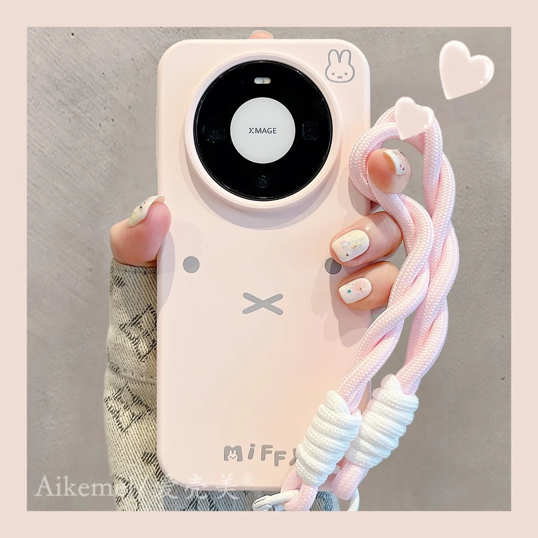 适用华为mate80promax手机壳液态硅胶肤感mate70pro+米菲兔表手绳