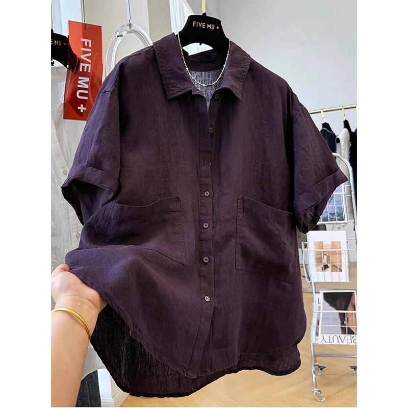 高端欧货独特别致宽松休闲慵懒风短袖衬衫女夏季气质法式小衫上衣