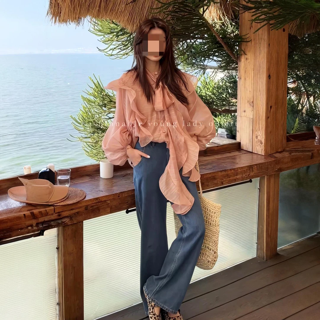 VOCKOO官方【莫泊玫瑰】RAREME法式小众设计感荷叶边衬衫早春精致