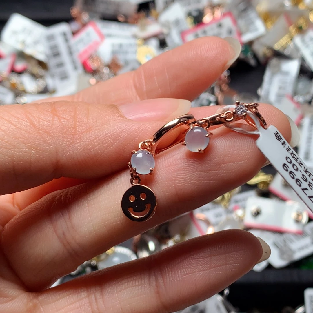 翡翠戒指银S925镶嵌天然翡翠耳饰