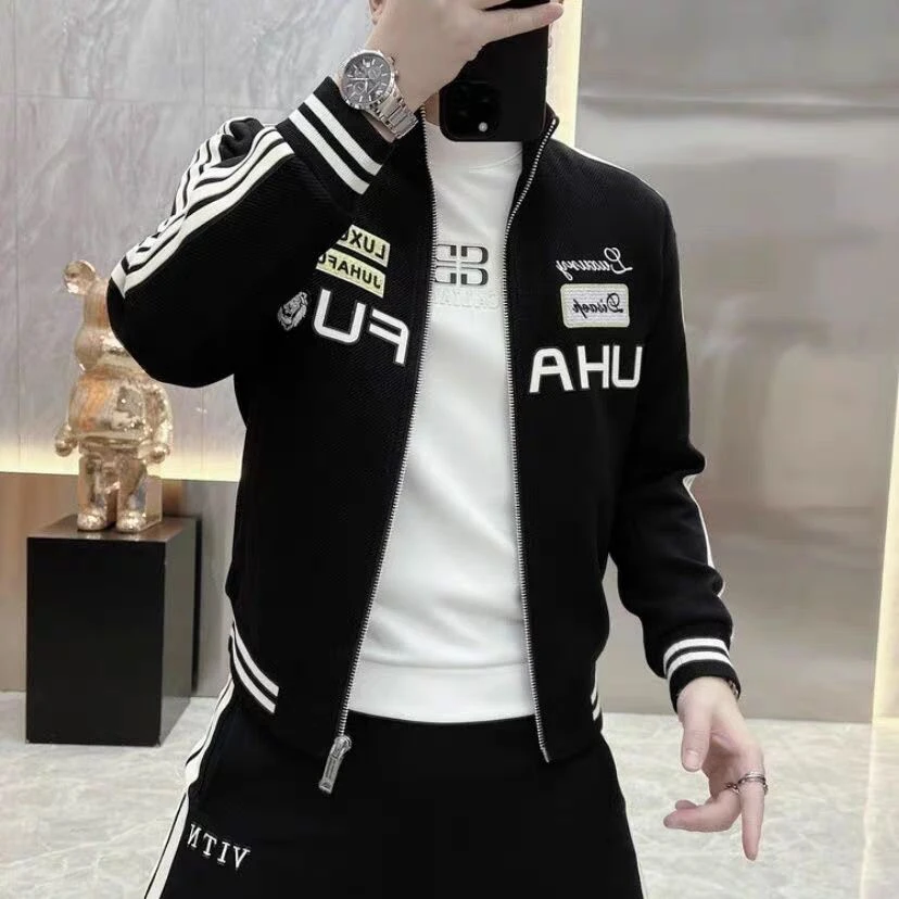 欧洲站秋冬季新款男士立领百搭时尚夹克休闲帅气修身外套夹克