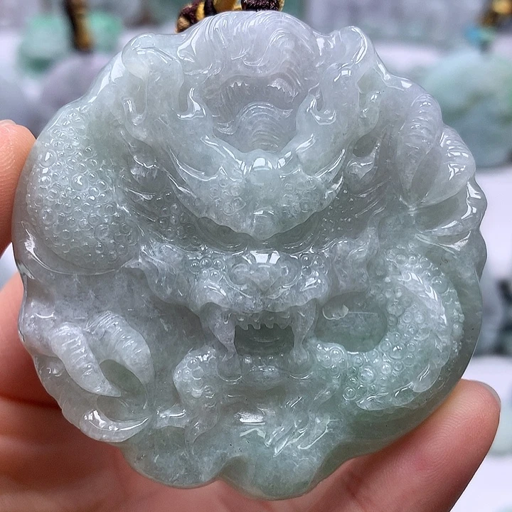 翡翠未镶嵌颈饰霸气侧漏龙行天下两面工艺福利