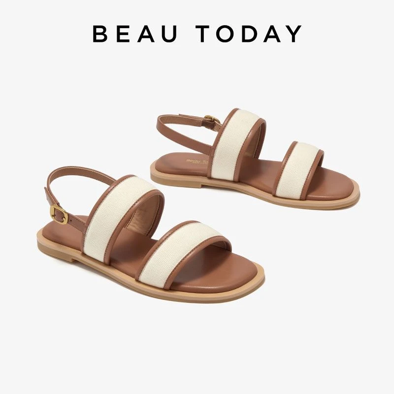BeauToday一字带凉鞋女夏外穿2025新款时装凉鞋平底沙滩凉鞋海边