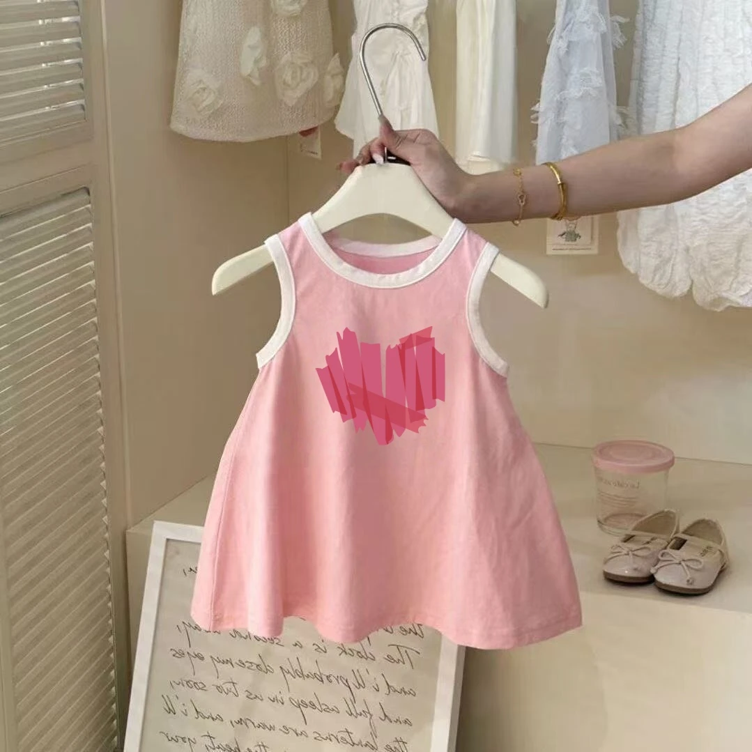 100%棉女童无袖背心裙夏季薄款卡通印花儿童宝宝拼色圆领连衣裙