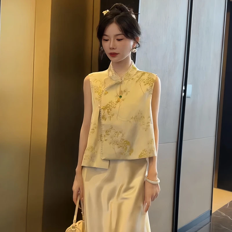 新中式国风时尚无袖马夹女士2025年夏季新款气质修身显瘦百搭上衣