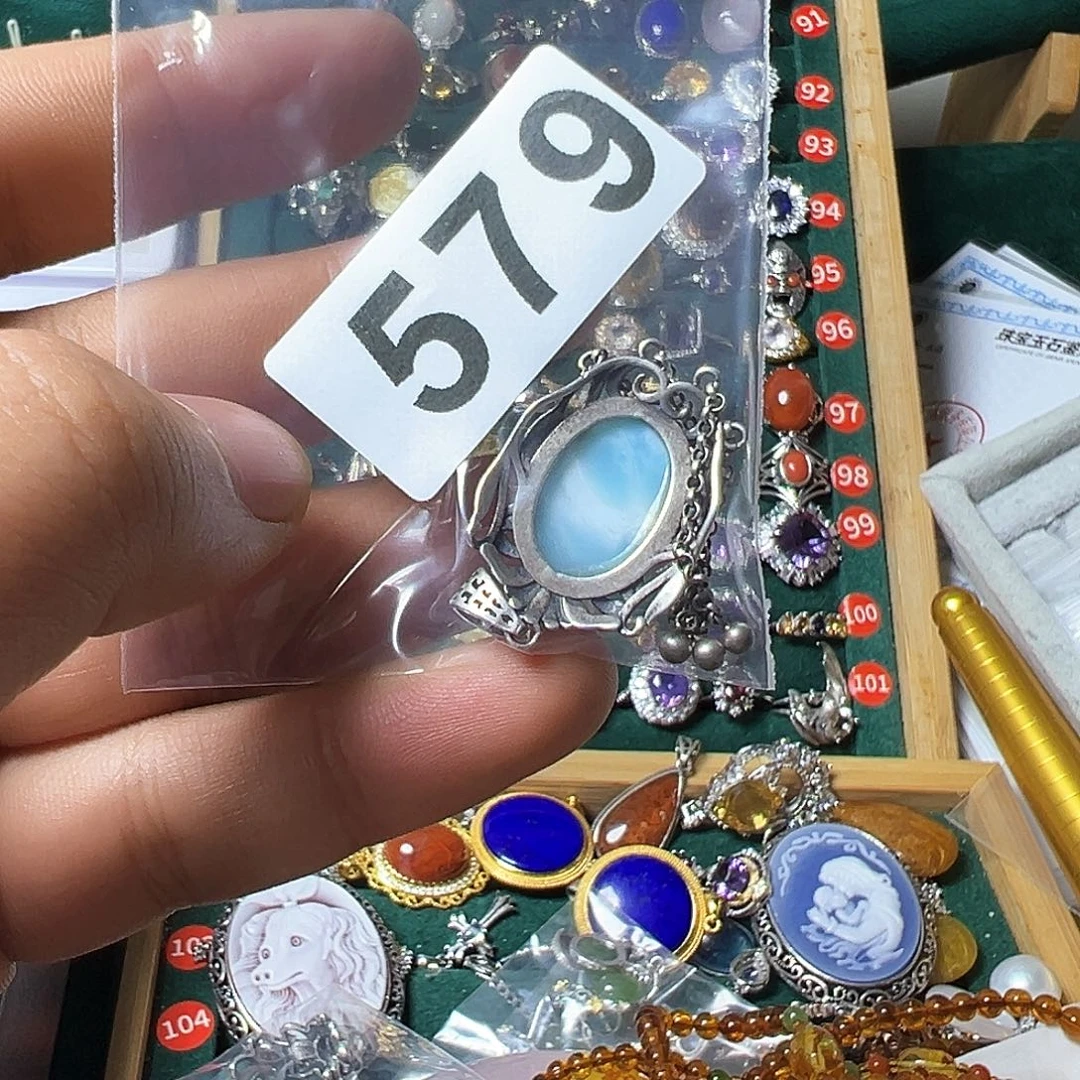 针钠钙石（海纹石）颈饰银S925镶嵌溪*