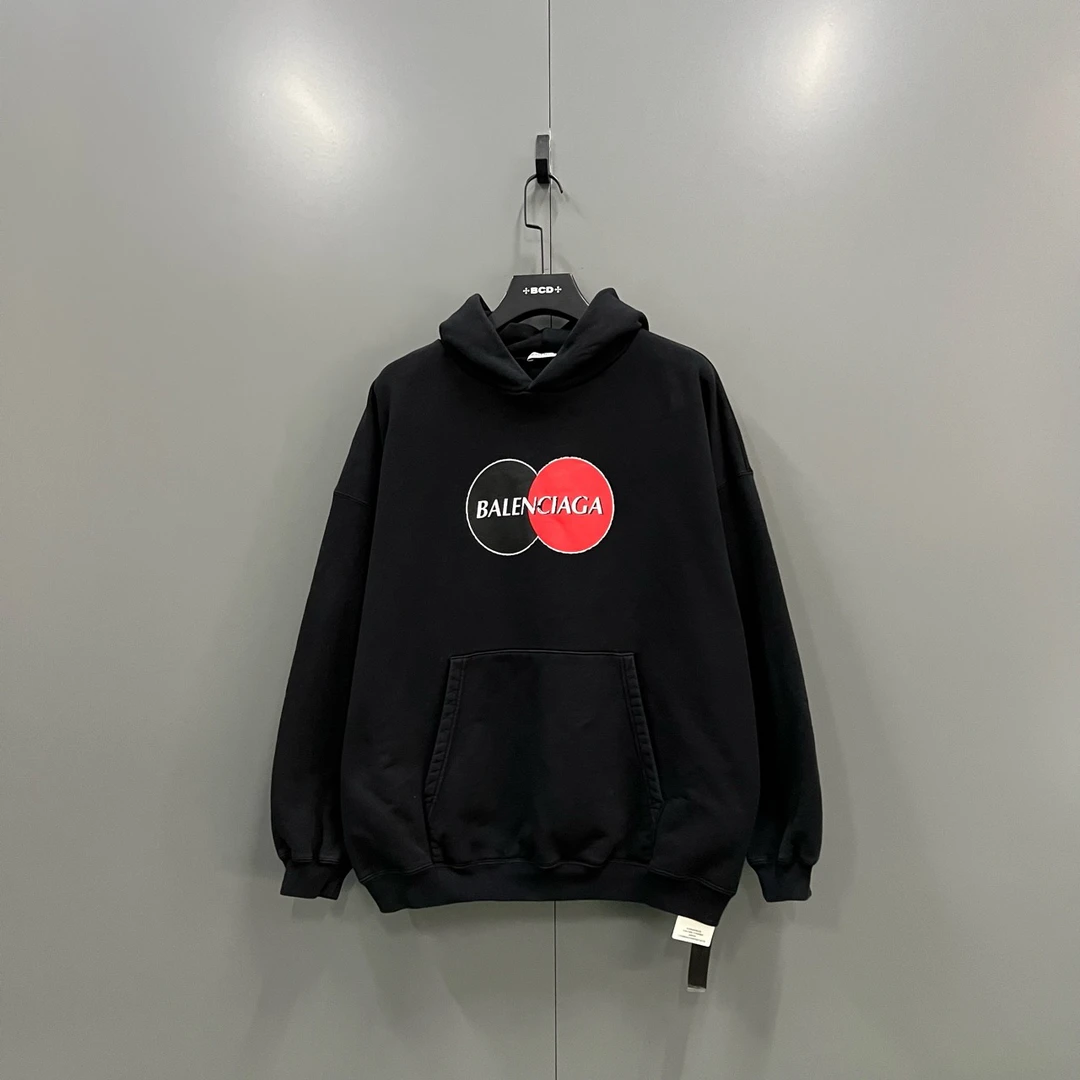 95新 Balenciaga/巴黎世家 (ll) 黑色印花logo帽衫011677无尺码标