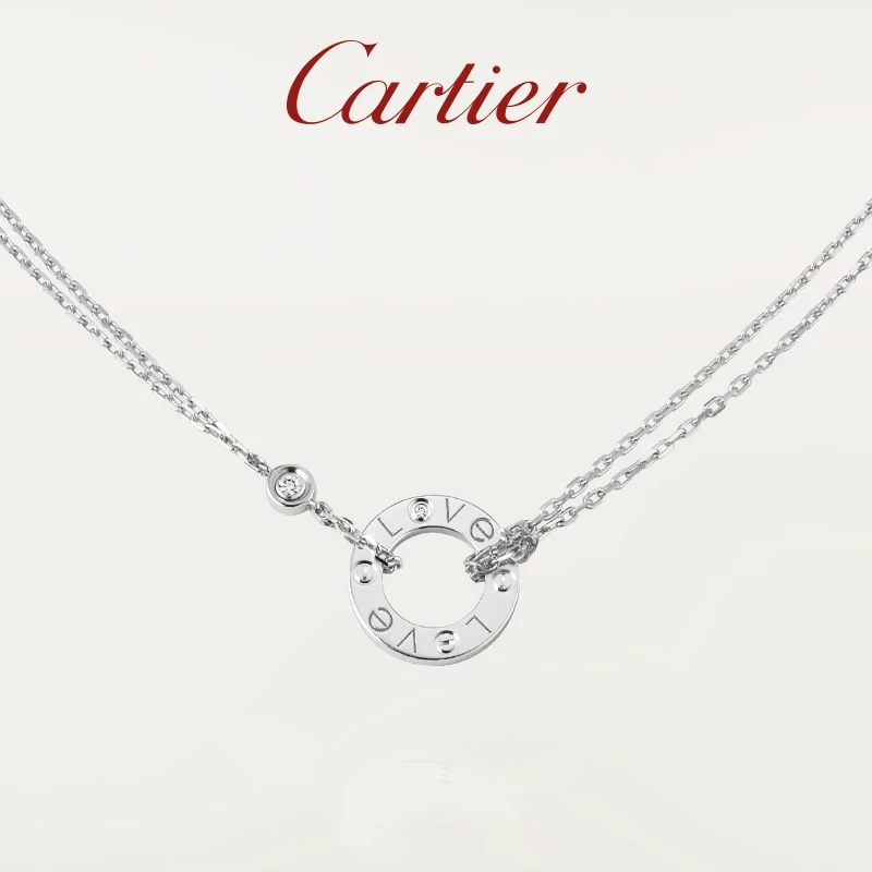 99新 Cartier/卡地亚 白金小圆饼项链，专柜价21600