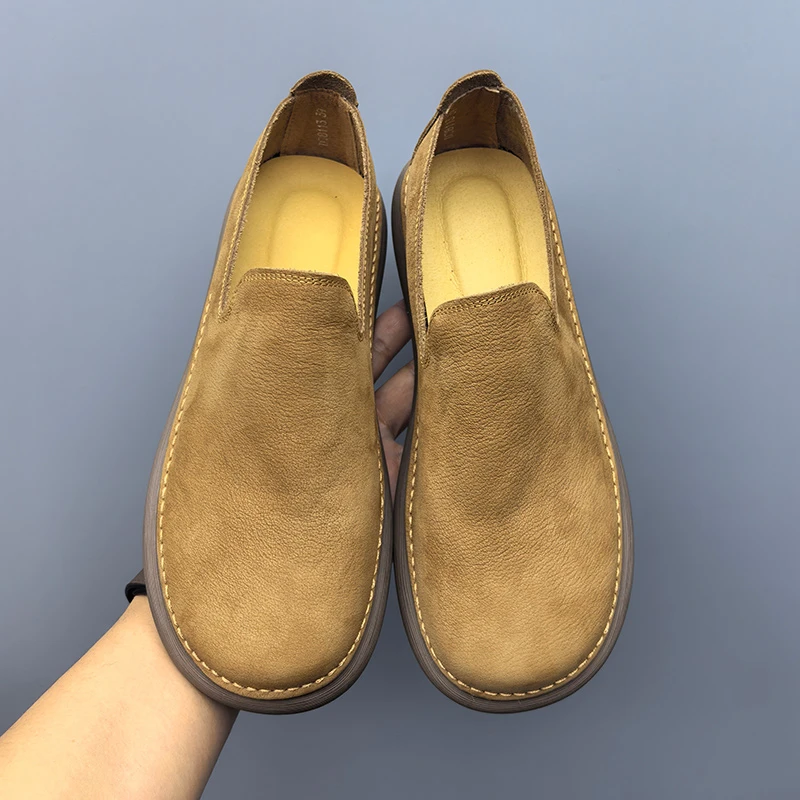 头层牛皮一脚蹬男鞋超软大头懒人鞋春夏季软底软面防滑复古乐福鞋