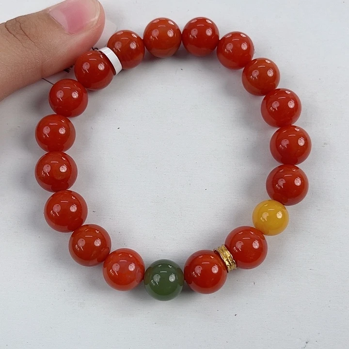 南红玛瑙未镶嵌瓦西柿子红diy圆珠单圈10mm
