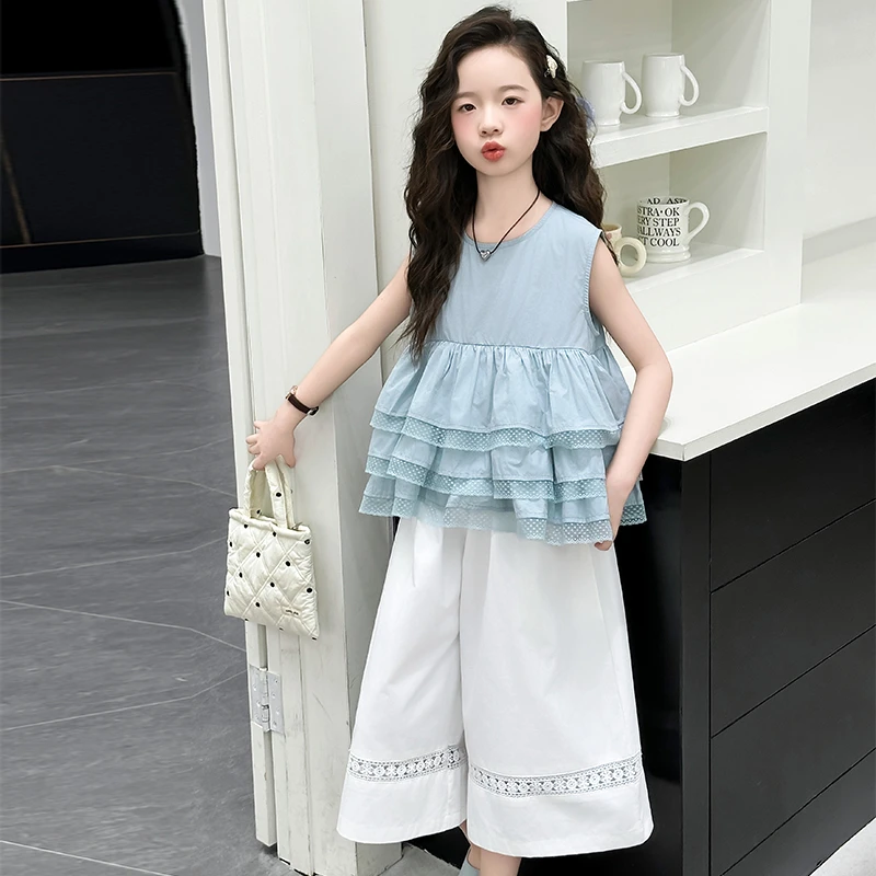 大女童装夏装6-12岁潮牌高级感无袖背心套装2025新款儿童夏季服饰