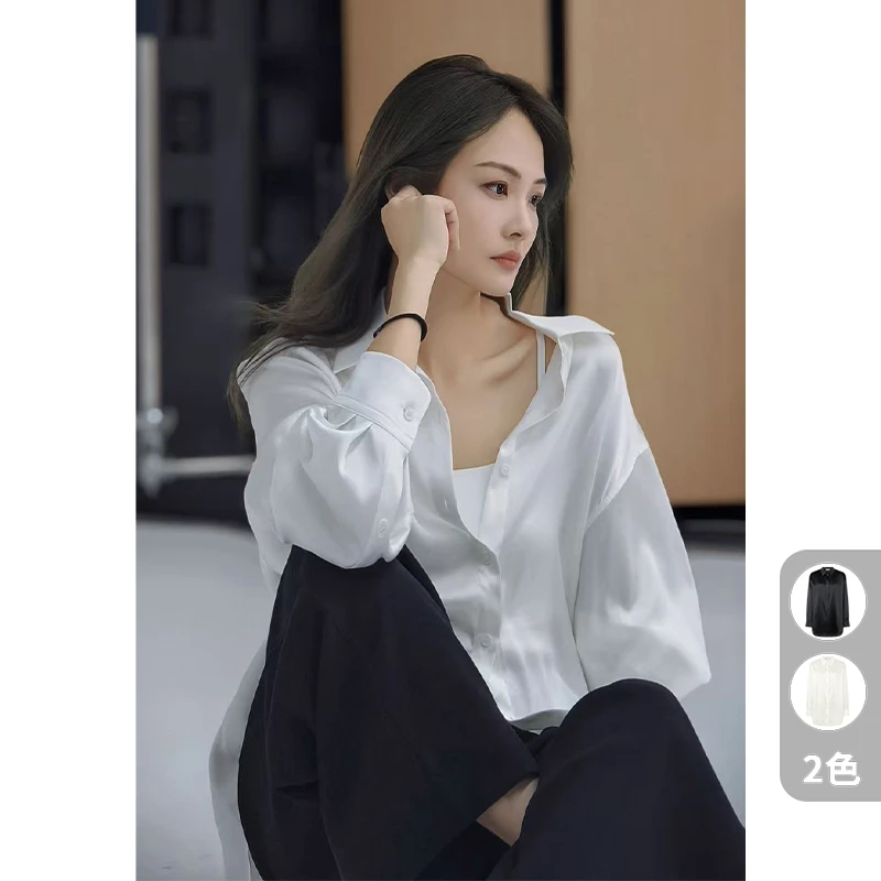A美洋MEIYANG 滑溜溜真丝衬衫 【欧若风】桑蚕丝|翻领长袖衬衣-周一