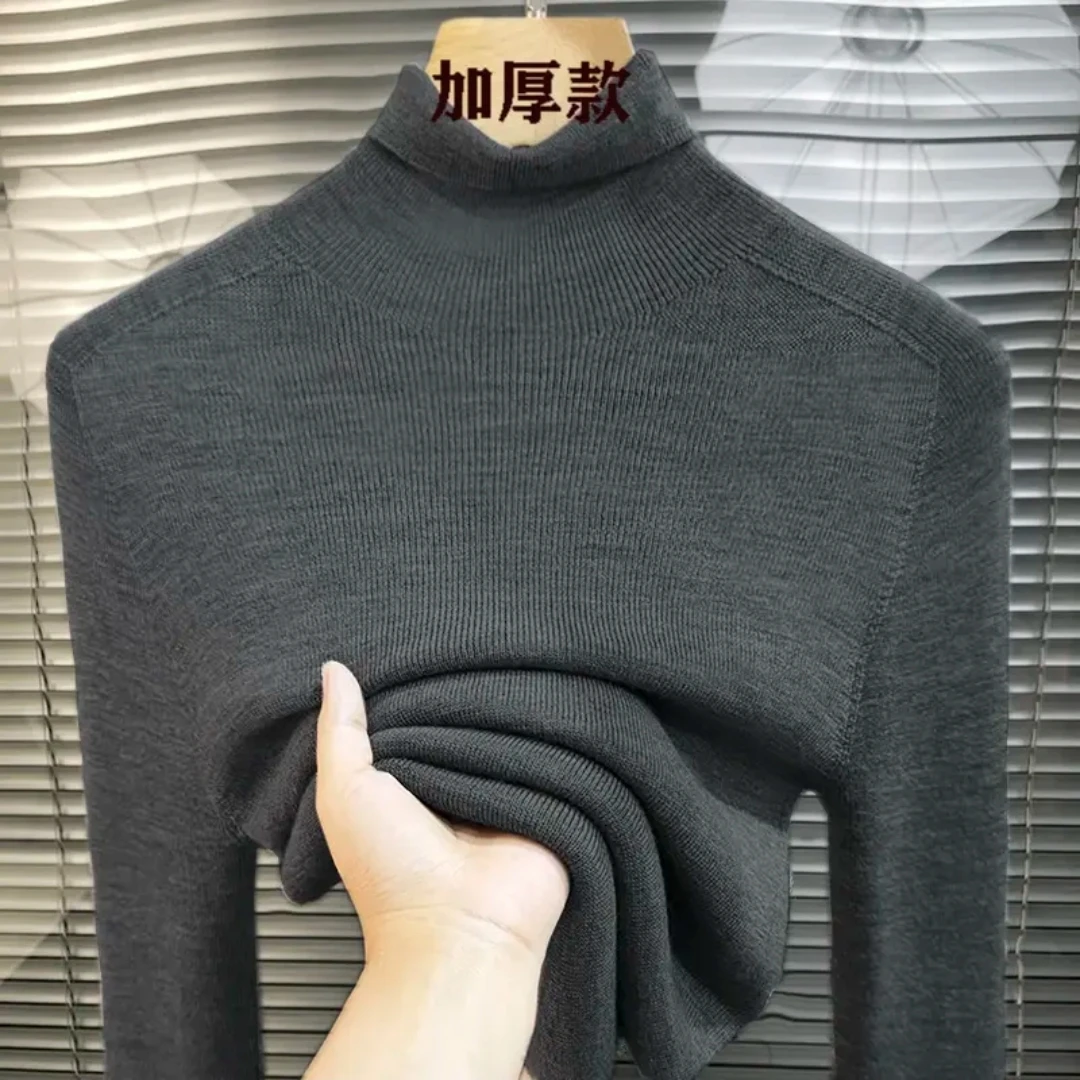 [精纺美丽诺毛衫]堆堆领修身高领无缝一体针织衫打底衫女保暖内搭