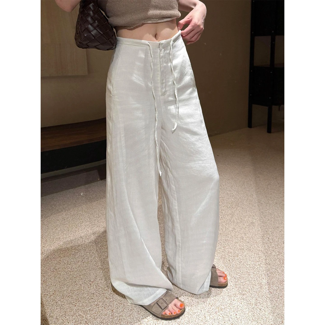 白色垂感奶芙山本裤女夏薄款天丝亚麻裤子宽松bf慵懒风棉麻宽裤