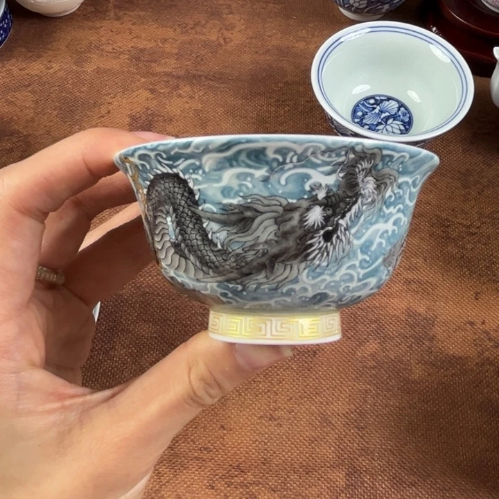 墨彩海水龙纹小压手