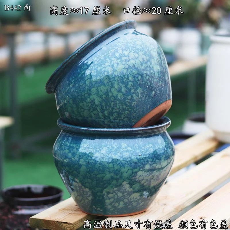 B442向孔雀釉大口径2025新款插干花飘枝多肉兰花花盆2个