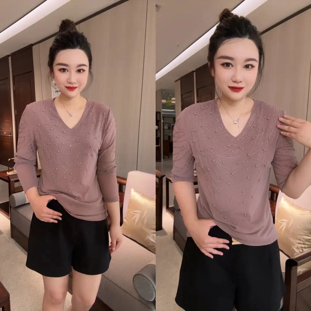 早秋串珠满钻针织衫