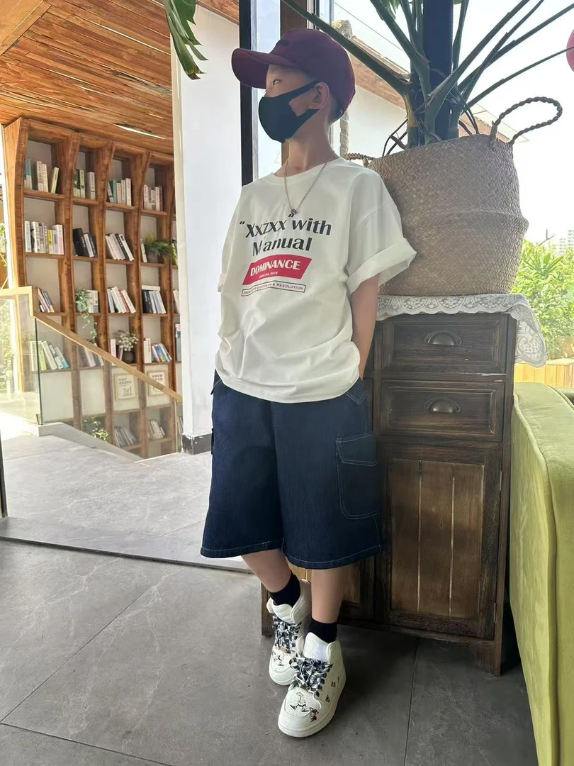 夏季宽松原色牛仔短裤8857