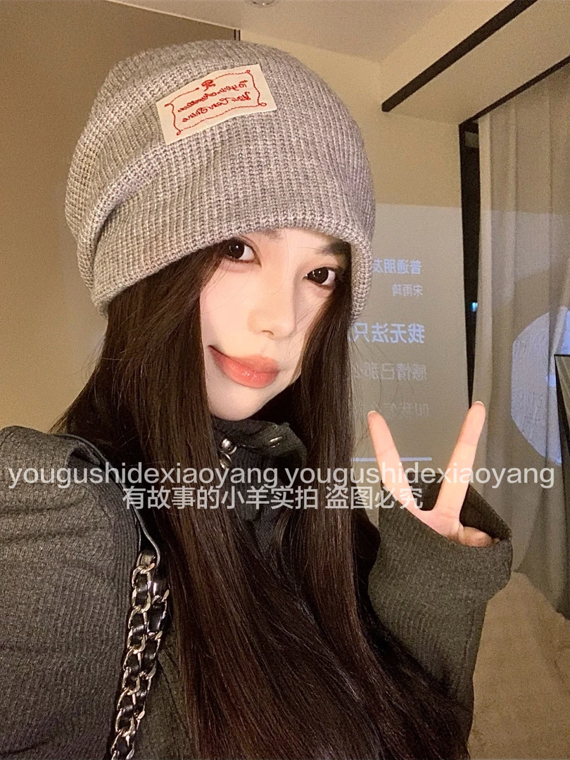 慵懒风纹理感堆堆帽女秋冬保暖百搭冷帽女显脸小包头帽贴布针织
