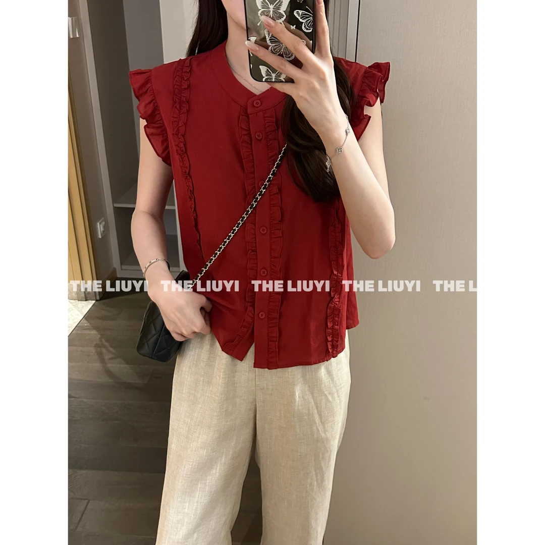 【LIUYI】新款减龄花边无袖小衫56296