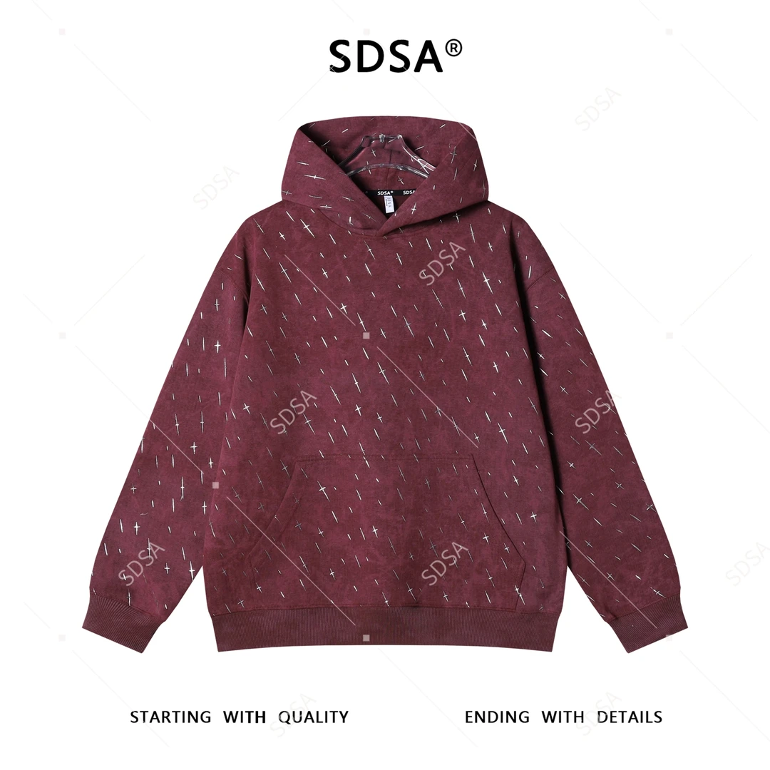 SDSA男士秋冬新款痞帅男装美式复古扎染滴胶十字设计连帽卫衣百搭