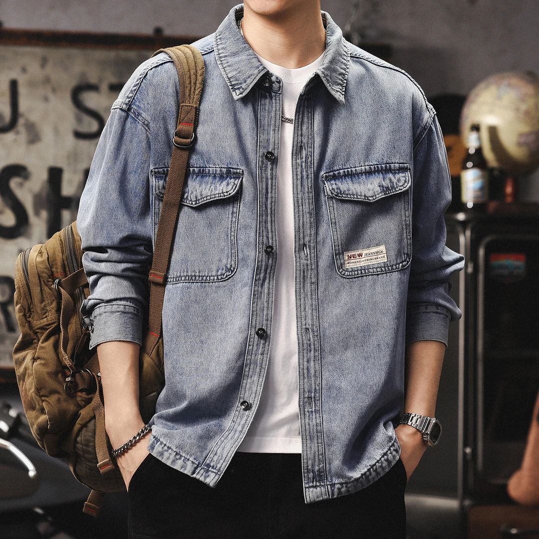 MR.MUDI/穆迪先生高级感牛仔衬衫男美式潮牌水洗百搭复古工装夹克