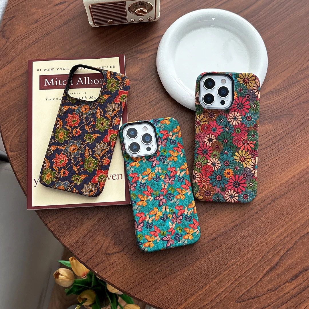 复古油画16promax手机壳半包16女蝴蝶图案防摔套14高颜值保护适用