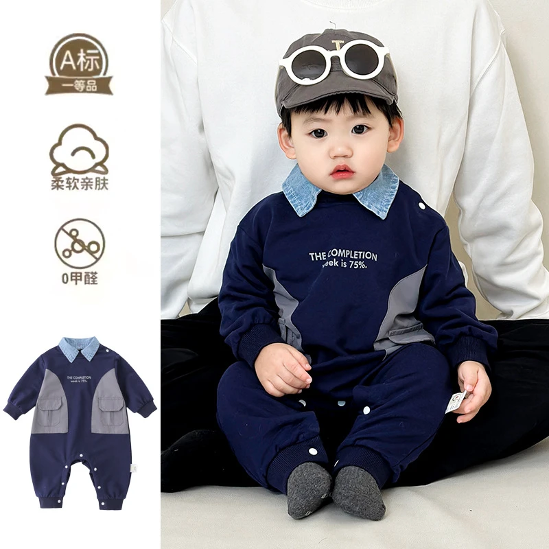 婴儿衣服春秋季2025新款连体衣可爱超萌春天男宝宝小月龄爬服春装