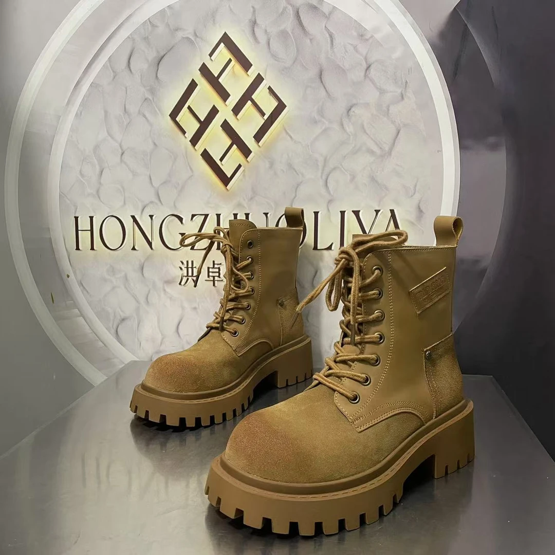 118-8新款2024单里精品百搭潮流马丁靴中筒烟筒黑色女士春秋