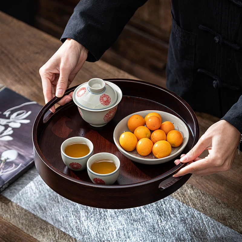 国潮新款胡桃木色托盘长方形茶盘餐盘干果盘奉茶点盘竹制茶道用具