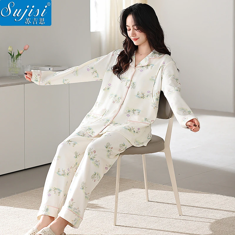 苏吉思夏季纯棉月子服拉架棉7A抗菌产后喂奶可调节睡衣女士家居服