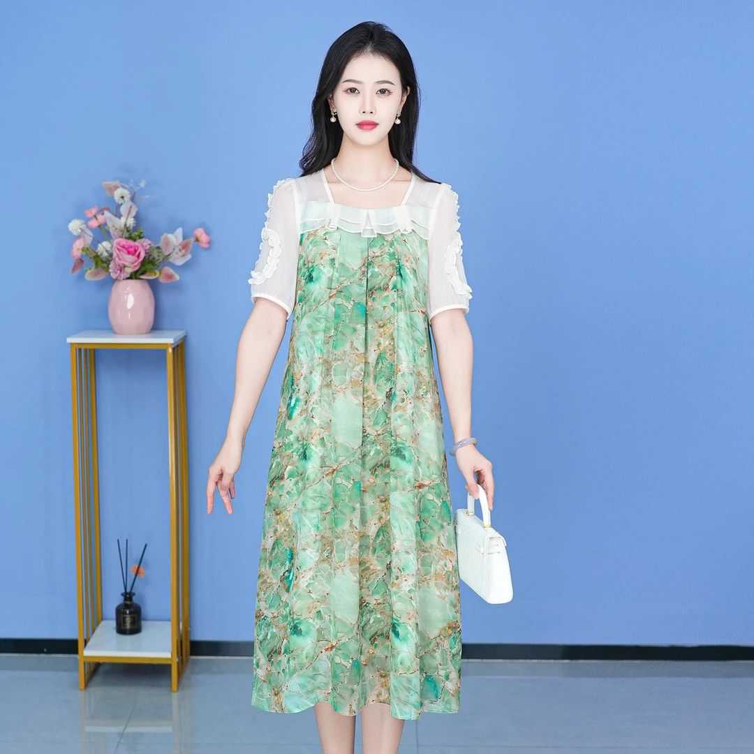 【SJYF1259】女2025新款夏季爆款碎花气质中长款高贵减龄大码裙子