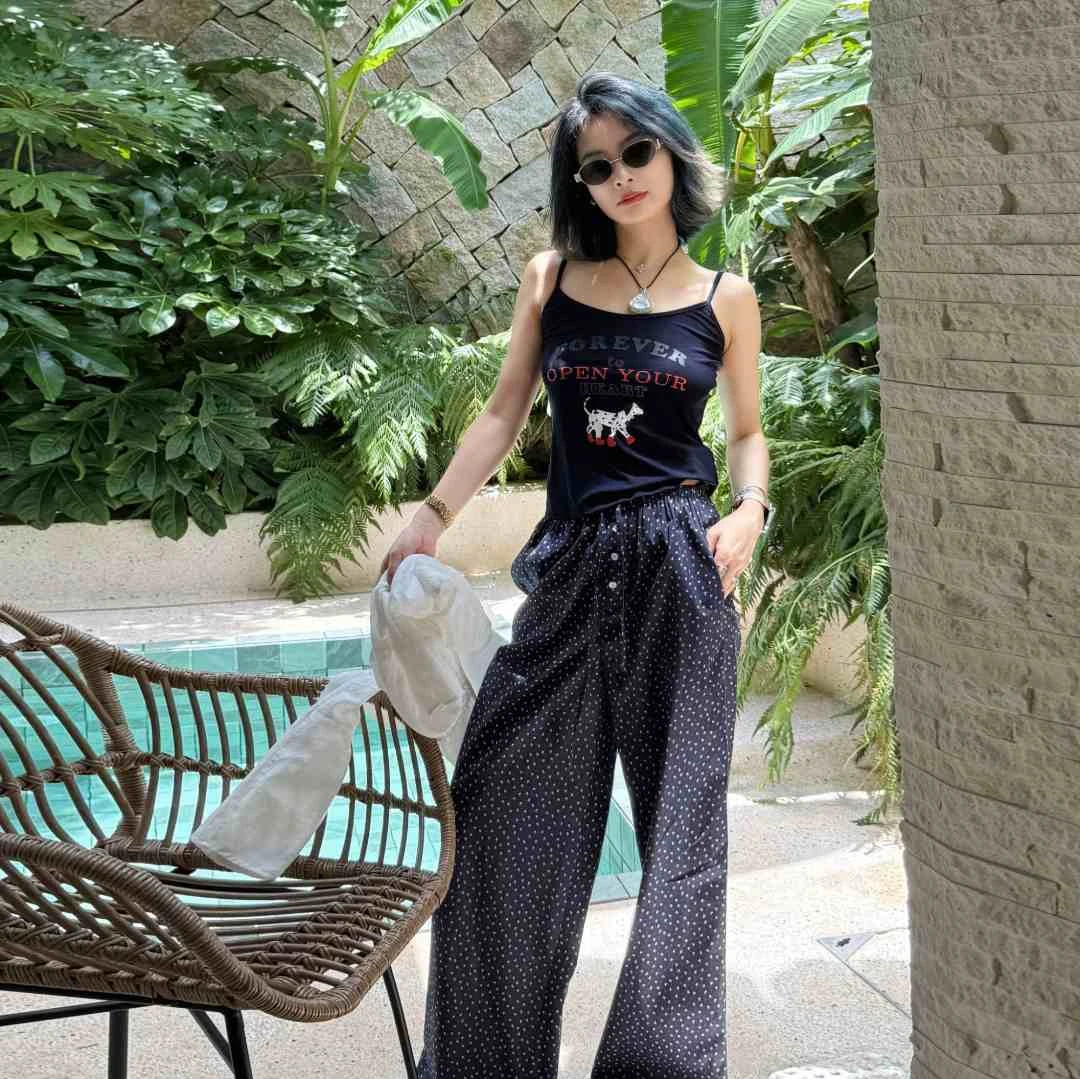 TheLOE/贝壳四叶草百分百棉松紧腰垂感碎花阔腿裤#06.13K-G5964