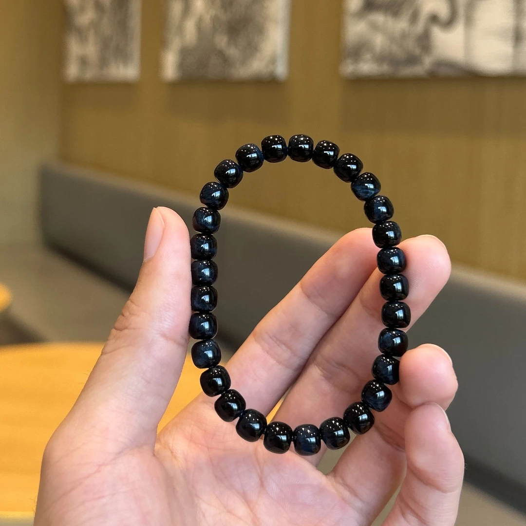 【晶缘聚】天然蓝虎眼石精工老型珠单圈手串男女同款情侣手链小众款