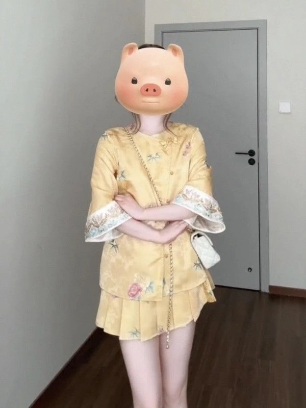 新中式冰雪丝睡衣女夏中国风短袖上衣显瘦百褶半身裙两件套家居服