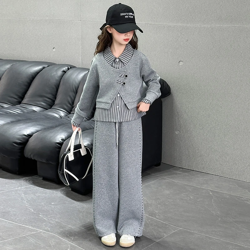 女童装时髦洋气套装春秋款2025新款儿童春装小女孩网红休闲三件套