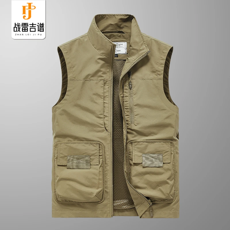 战雷吉谱户外马甲男士春秋季薄款速干马夹多功能工装背心无袖大码