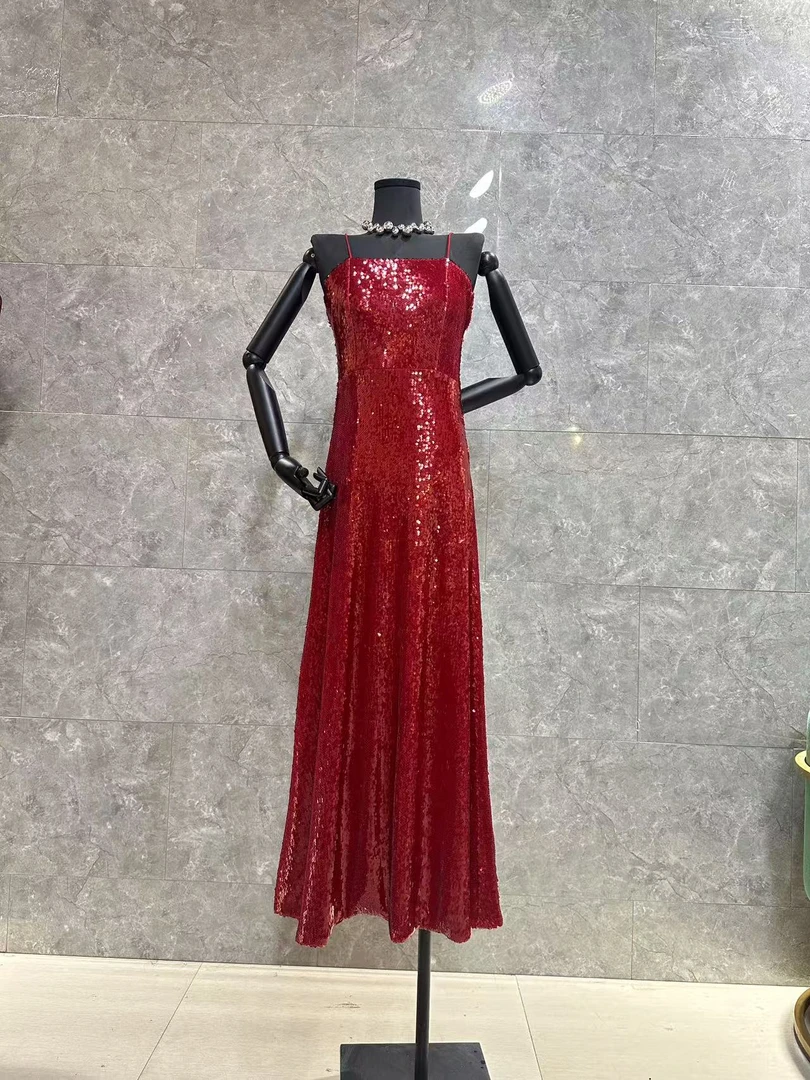 9260-C-1-3-5      红色宴会晚礼服裙性感吊带显瘦气质高级感轻奢