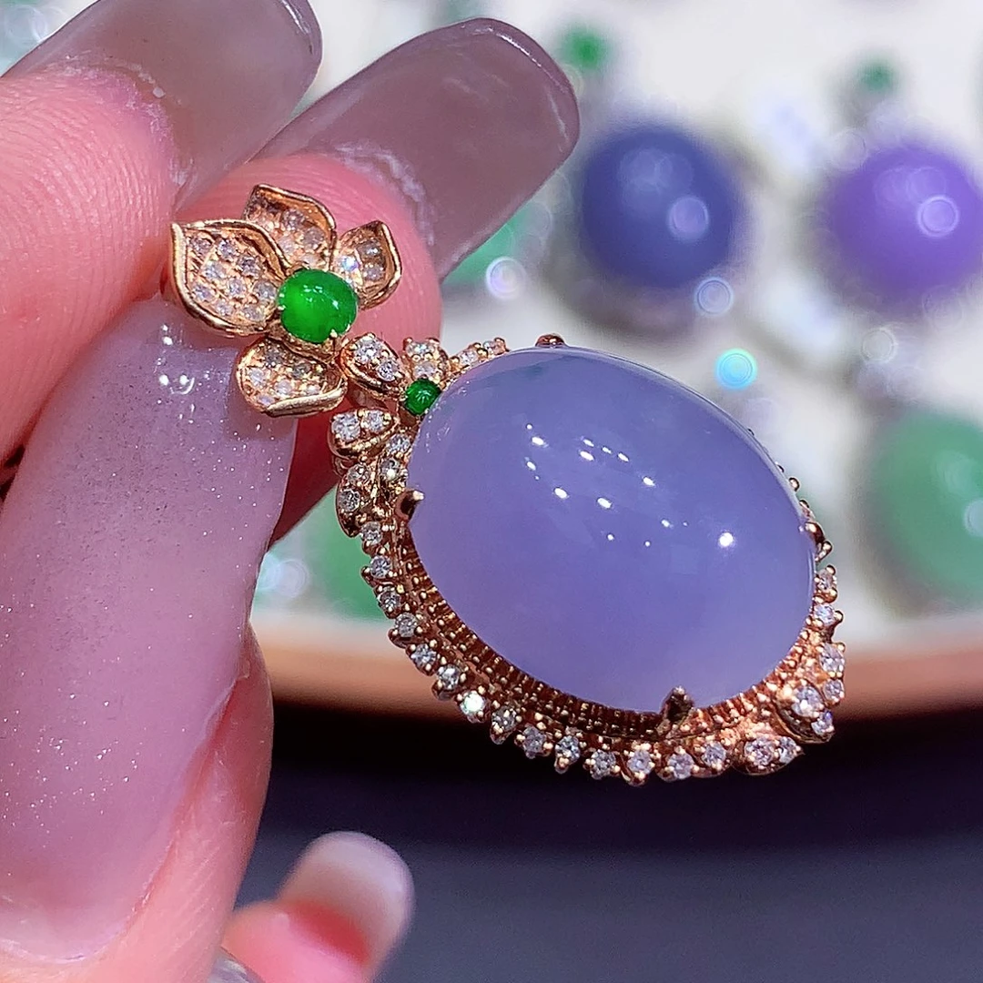 翡翠18K金镶嵌吊坠(不含链)