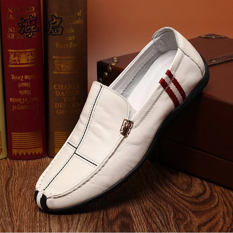 淳启男鞋白色豆豆鞋青年新款时尚男士一脚套时尚休闲皮鞋驾车鞋潮