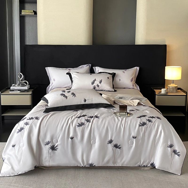 2025夏天新款简约轻奢风冰丝夏被四件套夏凉被丝滑凉感空调被