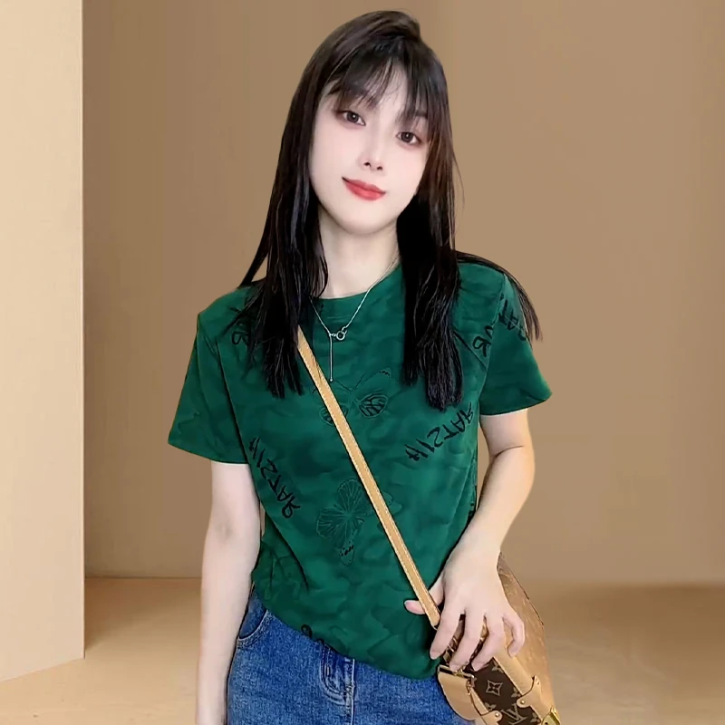 高含棉洋气设计感T恤女2025年夏季新款蝴蝶印花短袖时尚显瘦上衣