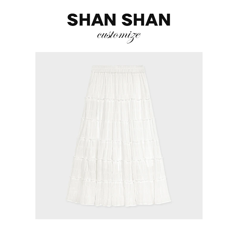 【法式A字压褶百搭半身裙女高腰度假风长裙 Q005】