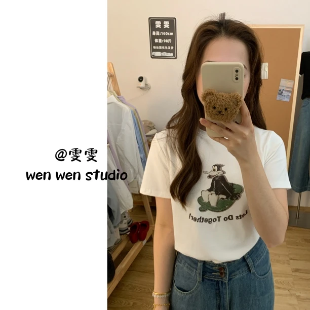 【雯雯】春夏百搭正肩小鸭子印花T恤