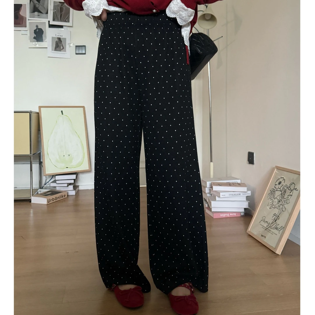 晶咕软软【繁星点点】韩系慵懒风休闲时尚百搭风波点休闲裤