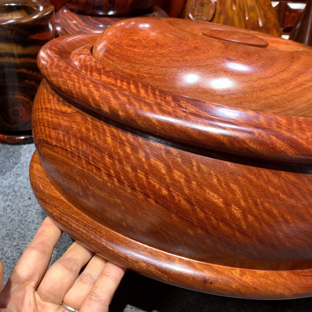 用***9木缅甸花梨木水波纹聚宝盆