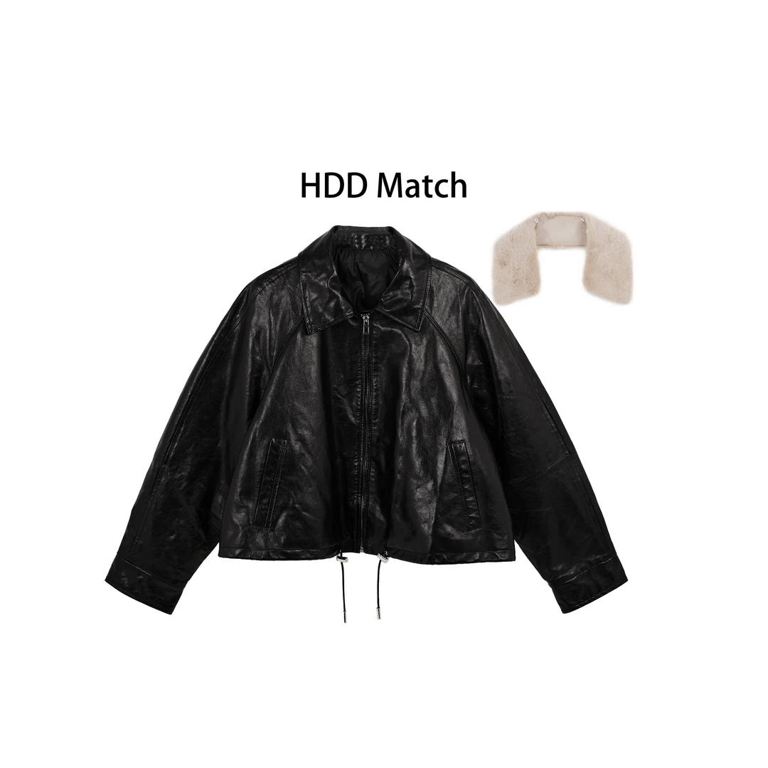 HDD- "黑标甄选" 白鹅绒 冬季女款毛领定制真皮羽绒服 Y9563
