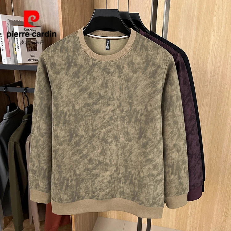 皮尔卡丹扎染春秋季爆款卫衣休闲外穿男装中青年上衣时尚百搭打底