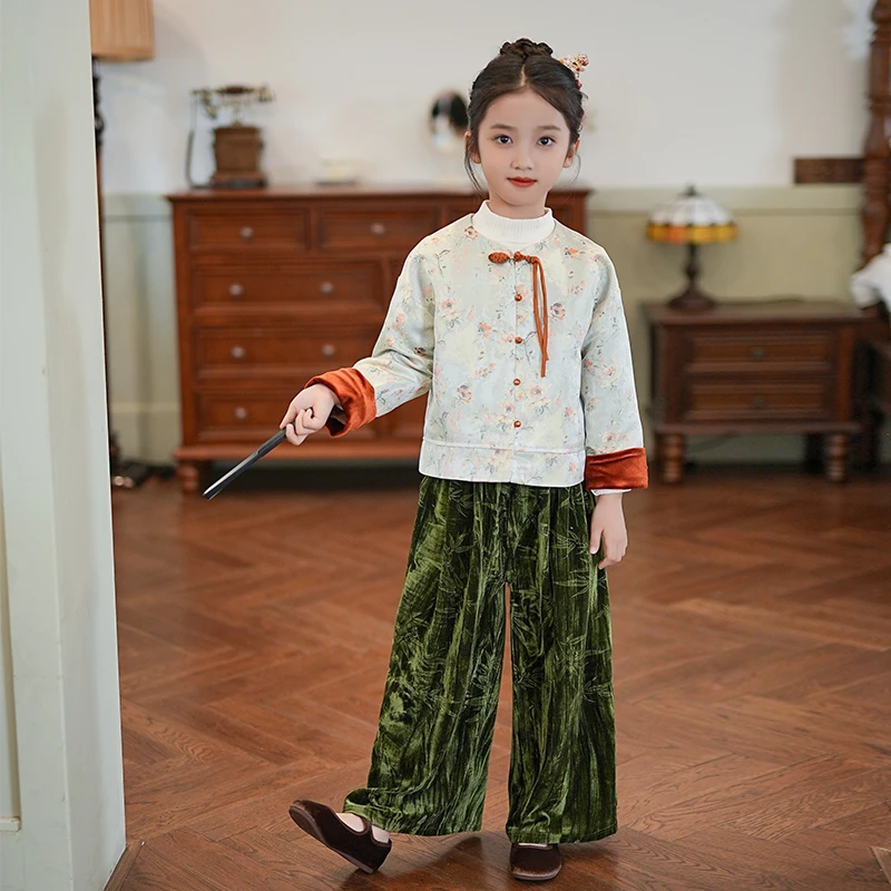D24041女童中式国风套装儿童唐装国学演出服秋装女孩表演服古装